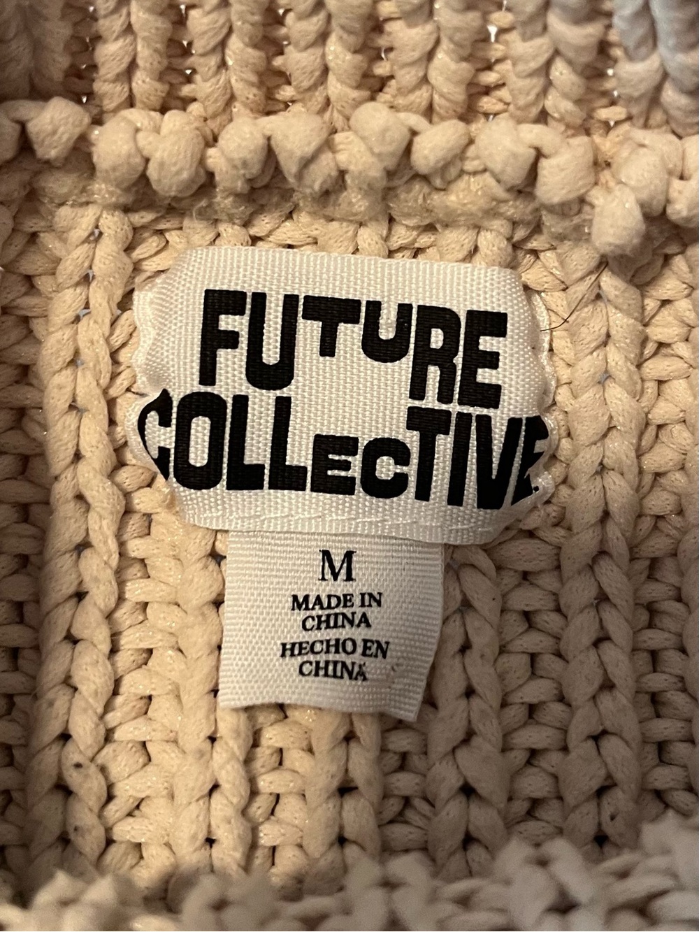 Cream Crew-Neck Puff Sleeve Knit Sweater - Picture 2 of 4
